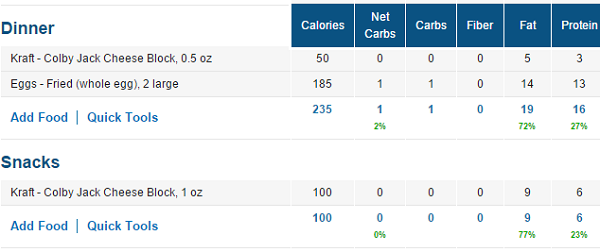 Low Carb MyFitnessPal Entry
