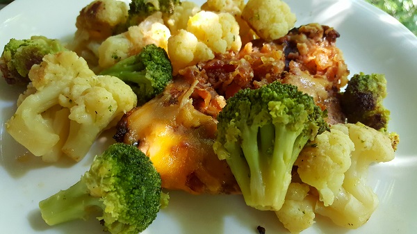 Healthy Low Carb Meal: Smothered Chicken with Roasted Broccoli & Cauliflower
