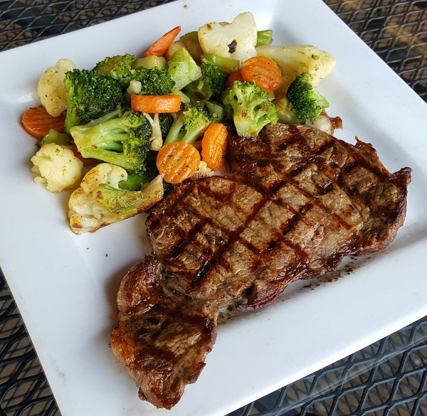 Low Carb Restaurant Meal - Delmonico Ribeye w/Roasted Vegetables