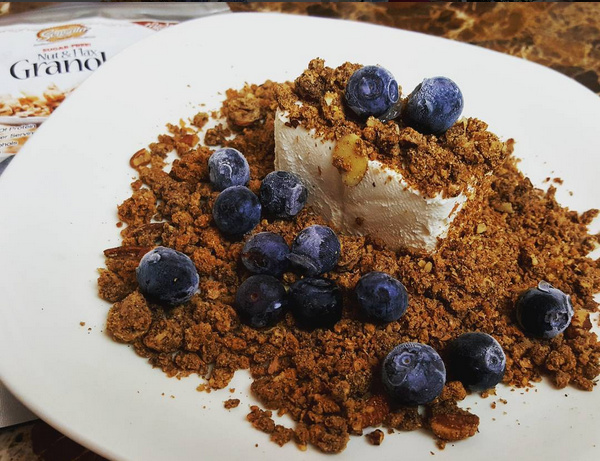 Low Carb Nut & Flax Granola (with cream cheese & blueberries)