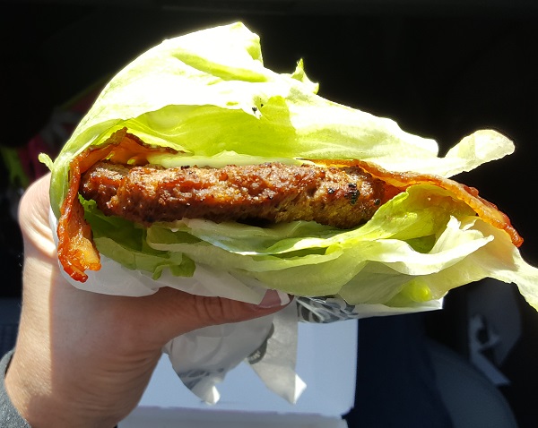 Low Carb Frisco Burger from Hardee's in a lettuce wrap