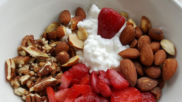 Low Carb Foods - Almonds, Pecans, Strawberries, Cottage Cheese