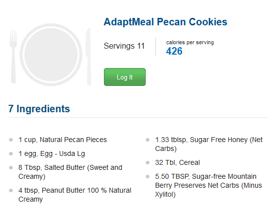 Low Carb Adapt Meal Pecan Cookies - MFP Recipe, Ingredients