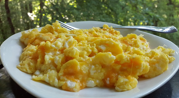 Keto Breakfast: LCHF Eggs scrambled in real butter with colby jack cheese