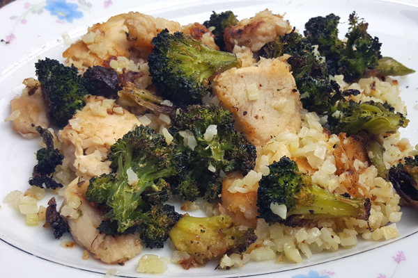 LCHF Dinner: Grilled Chicken & Roasted Broccoli over Cauliflower Rice