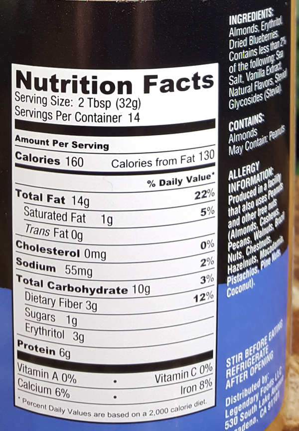 Blueberry Nut Butter Nutrition Facts
