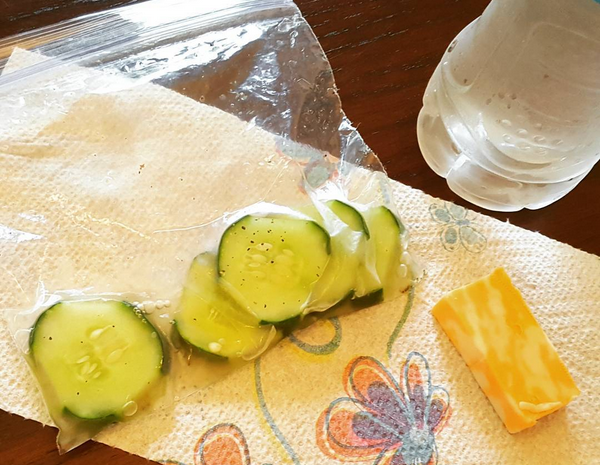 Easy Low Carb Snack : Cucumber Slices and Colby Jack Cheese