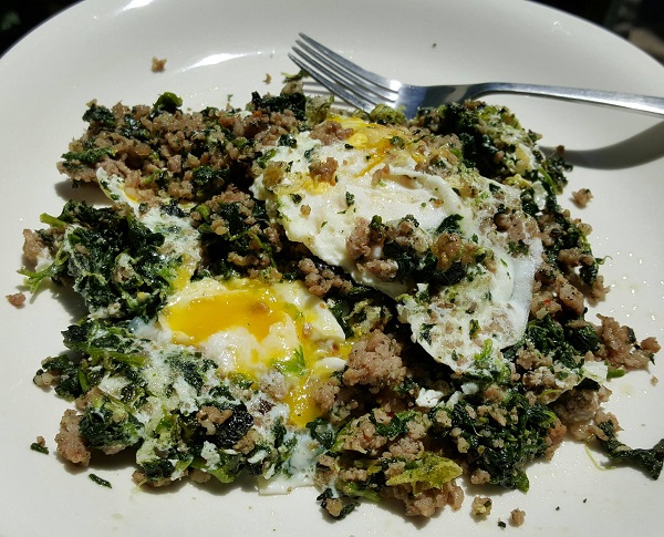 Quick Low Carb Meal - Sausage & Spinach with Fried Eggs