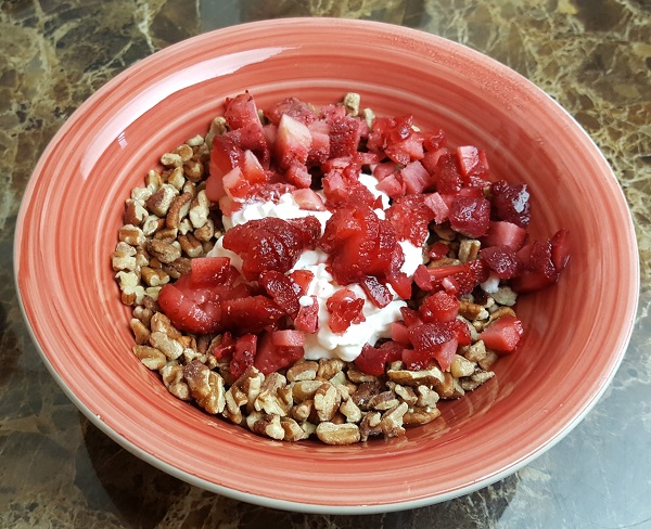 Pecans and Strawberries, with Daisy Brand cottage cheese