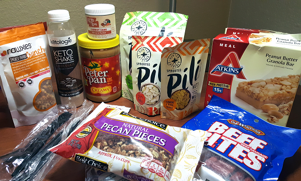 Low Carb Road Trip (what I kept on hand in my hotel room)