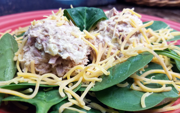 Fast Low Carb Meals - Tuna Salad on Spinach