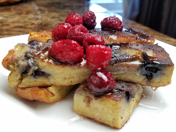 Keto Breakfast Ideas - Egg Loaf made into Blueberry Low Carb French Toast Sticks